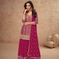 Stunning Rani Pink Embroidered Chinon Party Wear Palazzo Suit with Dupatta
