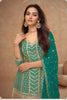 Graceful Teal Green Embroidered Chinon Party Wear Palazzo Suit with Dupatta
