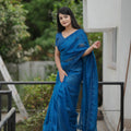 Royal Blue Organza Saree Embroidered Border Designer Blouse