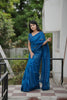 Royal Blue Organza Saree Embroidered Border Designer Blouse