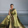Banarasi Silk Saree in Olive Green with Golden Zari Weaving and Designer Blouse