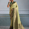 Elegant Banarasi Silk Saree in Olive Green with Golden Zari Weaving and Designer Blouse