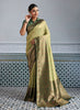 Elegant Banarasi Silk Saree in Olive Green with Golden Zari Weaving and Designer Blouse