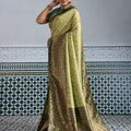 Elegant Banarasi Silk Saree in Olive Green with Golden Zari Weaving and Designer Blouse