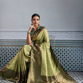 Elegant Banarasi Silk Saree in Olive Green with Golden Zari Weaving and Designer Blouse