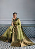 Elegant Banarasi Silk Saree in Olive Green with Golden Zari Weaving and Designer Blouse