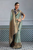 Elegant Banarasi Silk Saree in Sea Green with  Contrasting Navy Blue Blouse