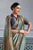 Elegant Banarasi Silk Saree in Sea Green with  Contrasting Navy Blue Blouse