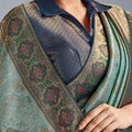 Elegant Banarasi Silk Saree in Sea Green with  Contrasting Navy Blue Blouse