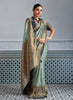 Elegant Banarasi Silk Saree in Sea Green with  Contrasting Navy Blue Blouse