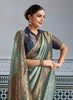 Elegant Banarasi Silk Saree in Sea Green with  Contrasting Navy Blue Blouse