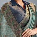 Elegant Banarasi Silk Saree in Sea Green with  Contrasting Navy Blue Blouse