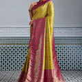 Traditional Banarasi Silk Saree in Mustard Yellow Border Designer Blouse
