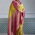 Traditional Banarasi Silk Saree in Mustard Yellow Border Designer Blouse