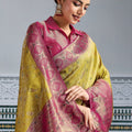 Traditional Banarasi Silk Saree in Mustard Yellow Border Designer Blouse