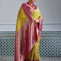 Traditional Banarasi Silk Saree in Mustard Yellow Border Designer Blouse