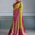 Traditional Banarasi Silk Saree in Mustard Yellow Border Designer Blouse
