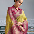 Traditional Banarasi Silk Saree in Mustard Yellow Border Designer Blouse