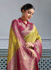 Traditional Banarasi Silk Saree in Mustard Yellow Border Designer Blouse