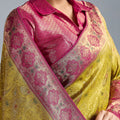 Traditional Banarasi Silk Saree in Mustard Yellow Border Designer Blouse