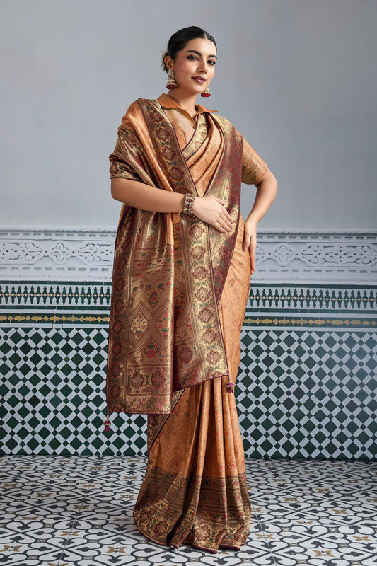 Designer Banarasi Silk Saree in Copper Orange Matching Blouse