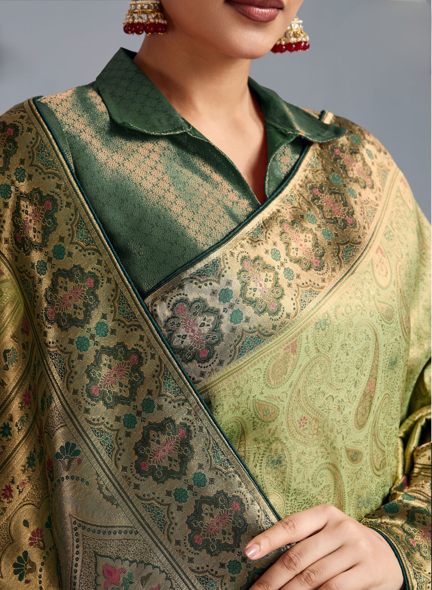 Elegant Banarasi Silk Saree in Olive Green with Golden Zari Weaving and Designer Blouse