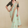 Elegant Mint Green Premium Georgette Saree Embroidery Border for Women
