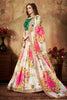 Stunning Green Embroidered Silk Blouse with White Floral Printed Organza Lehenga Choli