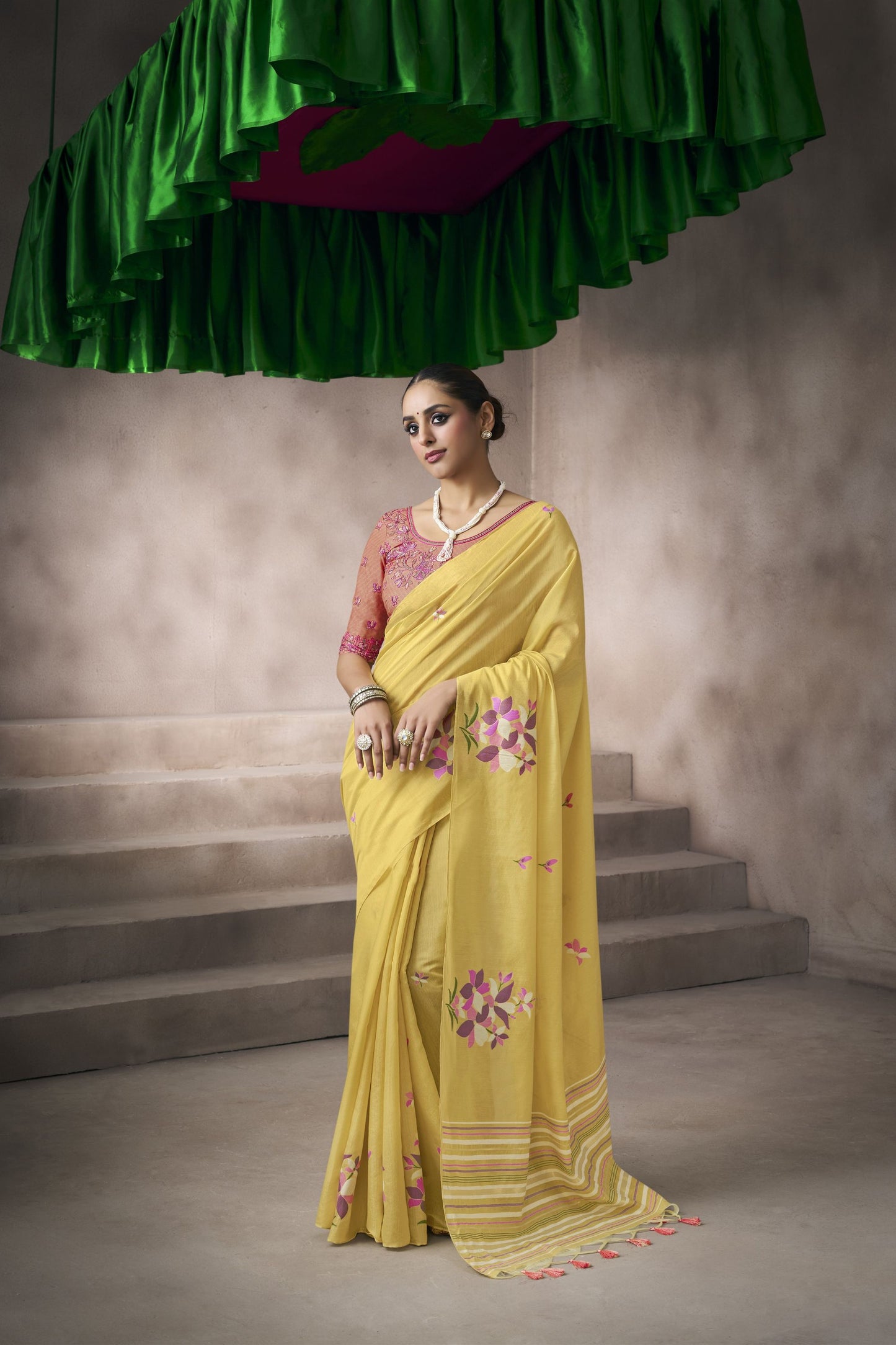 Premium Mustard Yellow Viscose Cotton Saree Weaving Pattern for Women