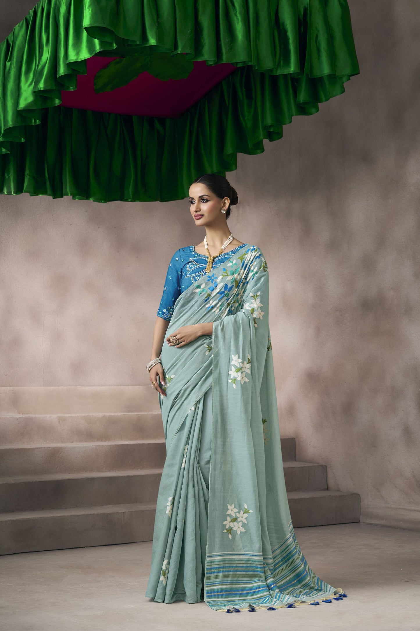 Elegant Sea Green Viscose Cotton Saree Weaving Pattern for Women