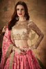 Graceful Beige Embroidered Silk Blouse with Pink Floral Printed Organza Lehenga Choli