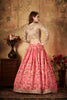 Graceful Beige Embroidered Silk Blouse with Pink Floral Printed Organza Lehenga Choli