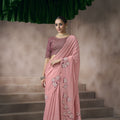 Beautiful Dusty Pink Viscose Cotton Saree with Weaving Pattern for Women