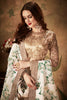 Elegant Beige Embroidered Silk Blouse with White and Green Floral Printed Organza Lehenga Choli
