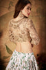 Elegant Beige Embroidered Silk Blouse with White and Green Floral Printed Organza Lehenga Choli