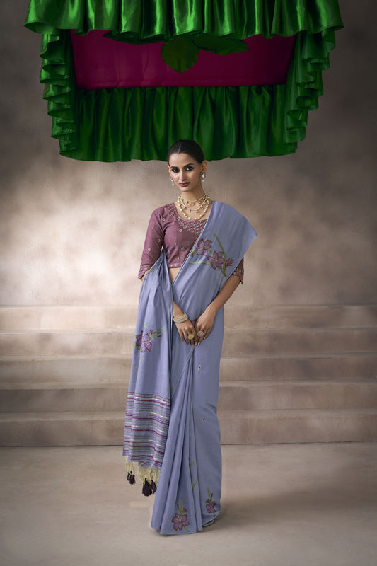 Stylish Lavender Viscose Cotton Saree Weaving Pattern for Women