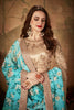 Festive Beige Embroidered Silk Blouse with Sky Blue Floral Printed Organza Lehenga Choli