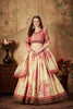 Delicate Peach Embroidered Silk Blouse with Cream Floral Printed Organza Lehenga Choli
