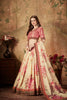 Delicate Peach Embroidered Silk Blouse with Cream Floral Printed Organza Lehenga Choli