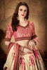 Delicate Peach Embroidered Silk Blouse with Cream Floral Printed Organza Lehenga Choli