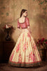 Delicate Peach Embroidered Silk Blouse with Cream Floral Printed Organza Lehenga Choli