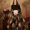 Lovely Black Embroidered Silk Blouse with Floral Printed Organza Lehenga Choli