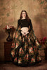 Lovely Black Embroidered Silk Blouse with Floral Printed Organza Lehenga Choli