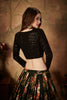 Lovely Black Embroidered Silk Blouse with Floral Printed Organza Lehenga Choli