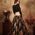 Lovely Black Embroidered Silk Blouse with Floral Printed Organza Lehenga Choli