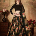Lovely Black Embroidered Silk Blouse with Floral Printed Organza Lehenga Choli