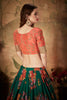 Trendy Orange Embroidered Silk Blouse with Green Floral Printed Organza Lehenga Choli