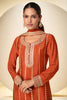 Premium Rust Orange Real Chinon Embroidery Work Palazzo Suit