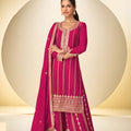Beautiful Rani Pink Real Chinon Party Wear Palazzo Suit