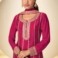 Beautiful Rani Pink Real Chinon Party Wear Palazzo Suit